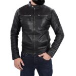 ZB Bikers College Guys Men Black Genuine Leather Jacket