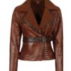 Women/Girls Brown Sherpa Belted Genuine Leather Jacket (Customized)